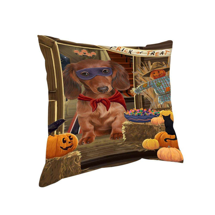 Enter at Own Risk Trick or Treat Halloween Dachshund Dog Pillow PIL68928