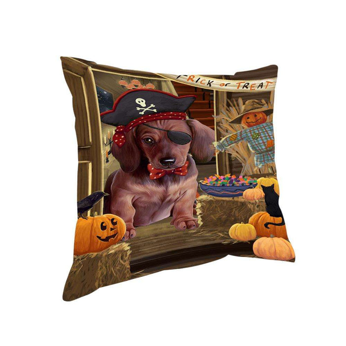 Enter at Own Risk Trick or Treat Halloween Dachshund Dog Pillow PIL68932