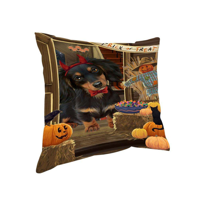 Enter at Own Risk Trick or Treat Halloween Dachshund Dog Pillow PIL68936