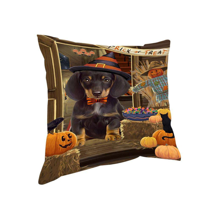 Enter at Own Risk Trick or Treat Halloween Dachshund Dog Pillow PIL68940