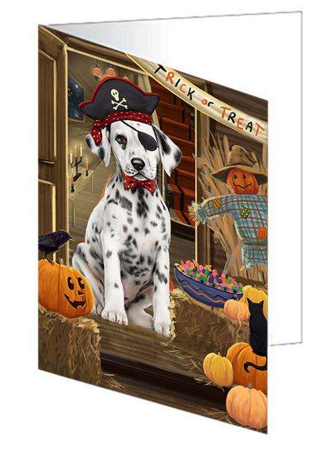Enter at Own Risk Trick or Treat Halloween Dalmatian Dog Handmade Artwork Assorted Pets Greeting Cards and Note Cards with Envelopes for All Occasions and Holiday Seasons GCD63362