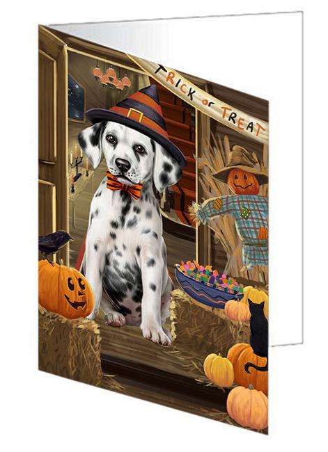 Enter at Own Risk Trick or Treat Halloween Dalmatian Dog Handmade Artwork Assorted Pets Greeting Cards and Note Cards with Envelopes for All Occasions and Holiday Seasons GCD63368