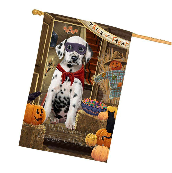 Enter at Own Risk Trick or Treat Halloween Dalmatian Dog House Flag FLG53308