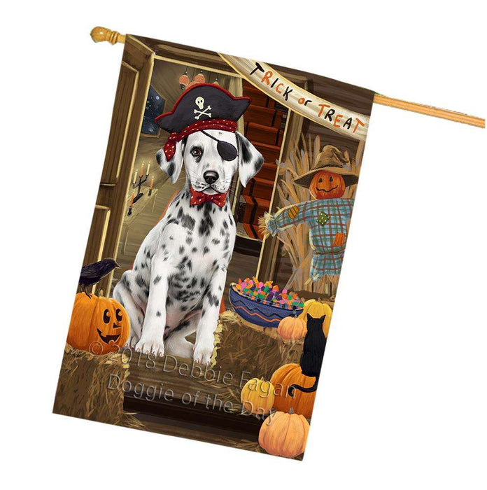 Enter at Own Risk Trick or Treat Halloween Dalmatian Dog House Flag FLG53309