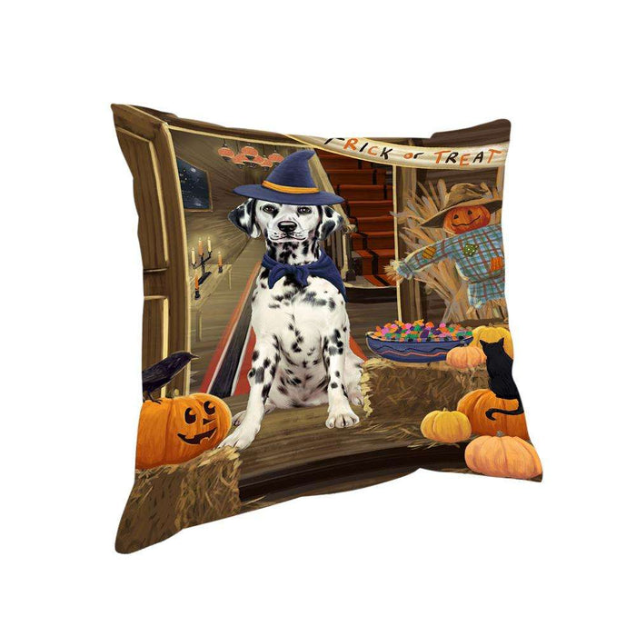 Enter at Own Risk Trick or Treat Halloween Dalmatian Dog Pillow PIL68944