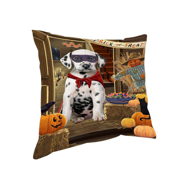 Enter at Own Risk Trick or Treat Halloween Dalmatian Dog Pillow PIL68948