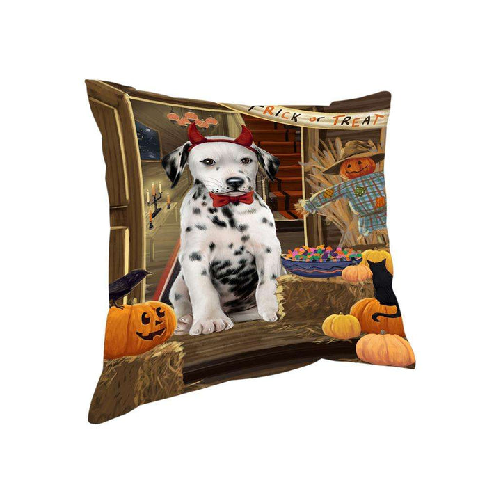Enter at Own Risk Trick or Treat Halloween Dalmatian Dog Pillow PIL68956