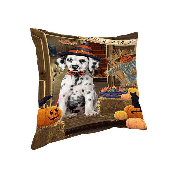 Enter at Own Risk Trick or Treat Halloween Dalmatian Dog Pillow PIL68960