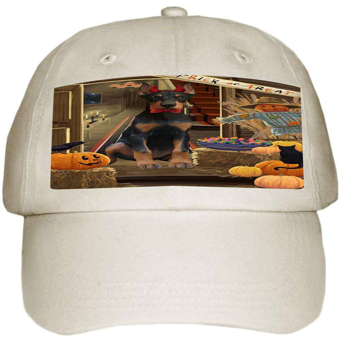 Enter at Own Risk Trick or Treat Halloween Doberman Pinscher Dog Ball Hat Cap HAT63084
