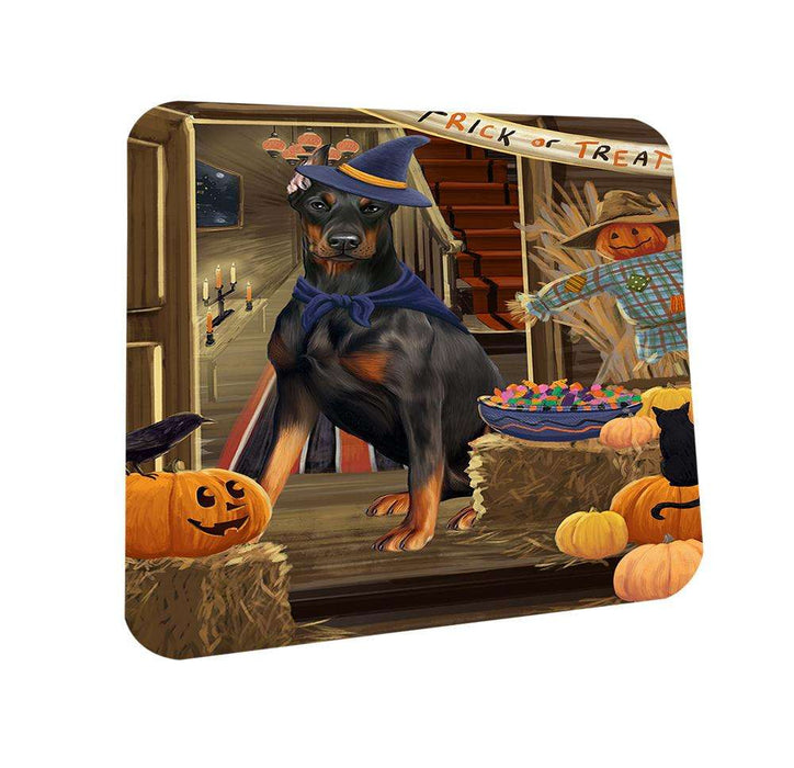 Enter at Own Risk Trick or Treat Halloween Doberman Pinscher Dog Coasters Set of 4 CST53073