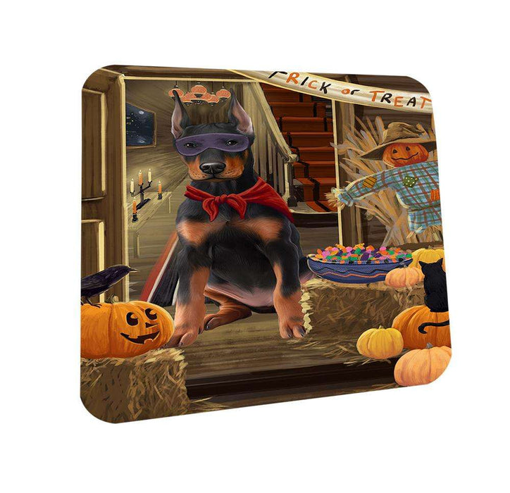 Enter at Own Risk Trick or Treat Halloween Doberman Pinscher Dog Coasters Set of 4 CST53074