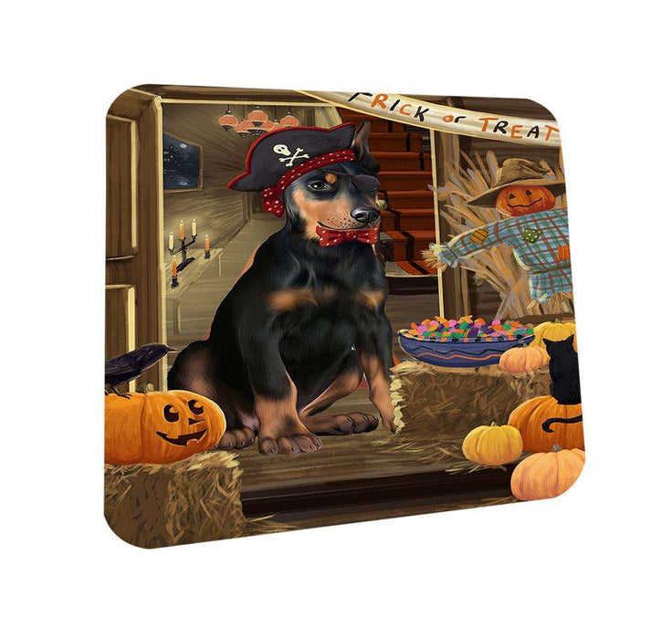 Enter at Own Risk Trick or Treat Halloween Doberman Pinscher Dog Coasters Set of 4 CST53075