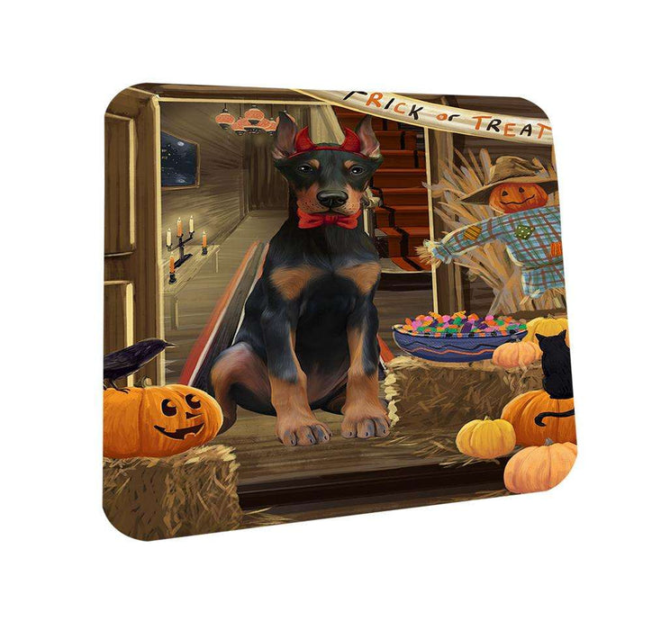 Enter at Own Risk Trick or Treat Halloween Doberman Pinscher Dog Coasters Set of 4 CST53076