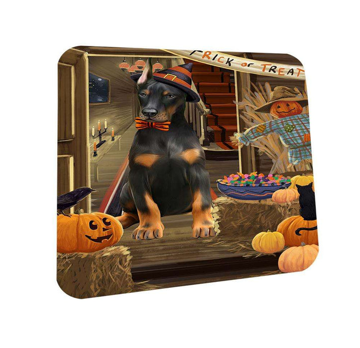 Enter at Own Risk Trick or Treat Halloween Doberman Pinscher Dog Coasters Set of 4 CST53077