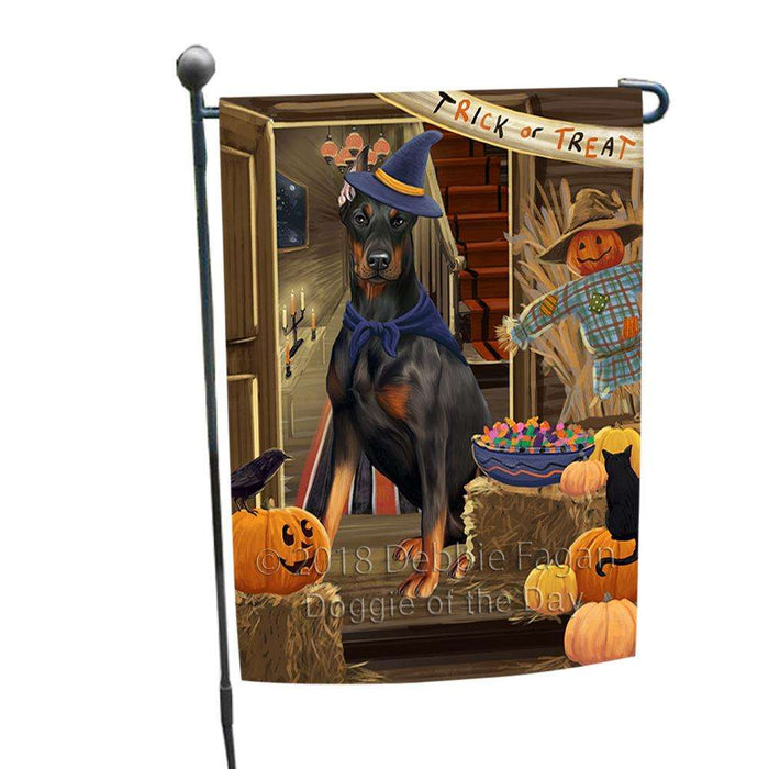 Enter at Own Risk Trick or Treat Halloween Doberman Pinscher Dog Garden Flag GFLG53176
