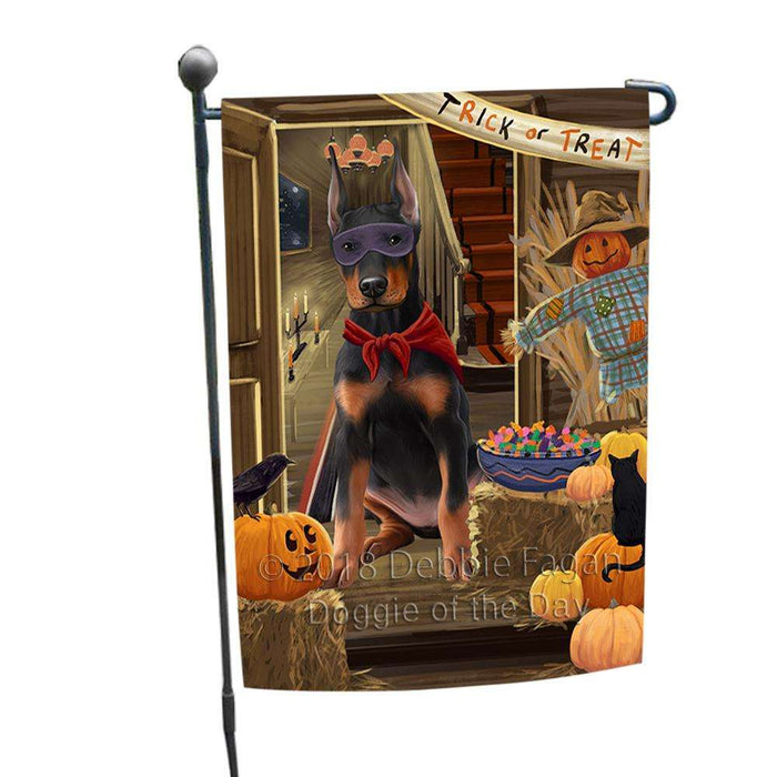 Enter at Own Risk Trick or Treat Halloween Doberman Pinscher Dog Garden Flag GFLG53177