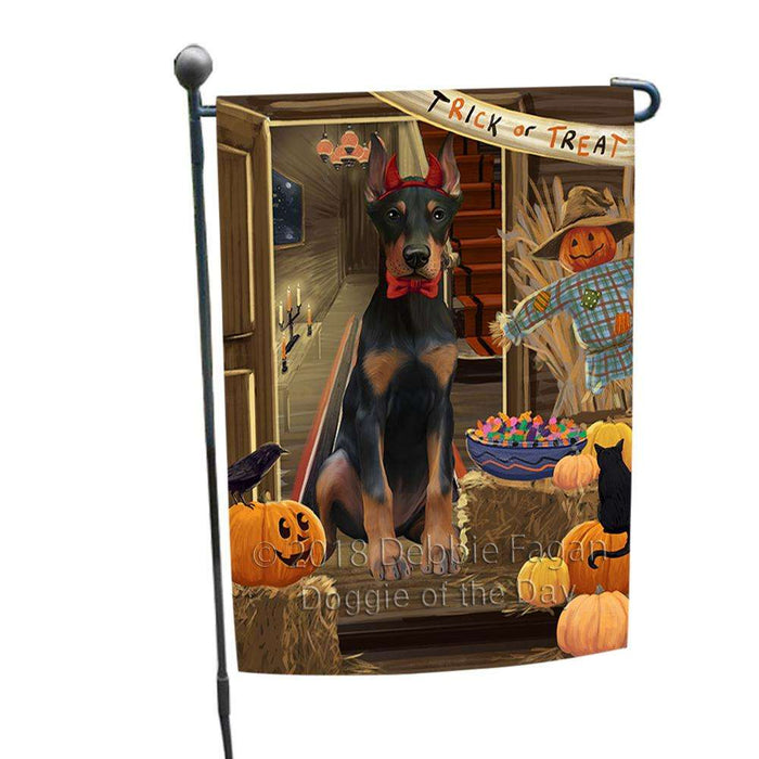 Enter at Own Risk Trick or Treat Halloween Doberman Pinscher Dog Garden Flag GFLG53179