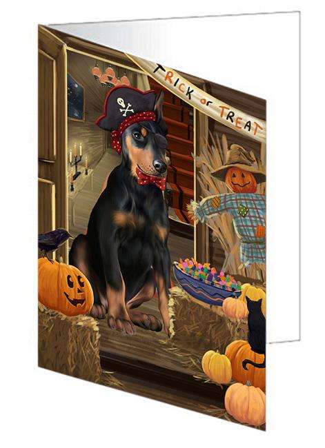 Enter at Own Risk Trick or Treat Halloween Doberman Pinscher Dog Handmade Artwork Assorted Pets Greeting Cards and Note Cards with Envelopes for All Occasions and Holiday Seasons GCD63377