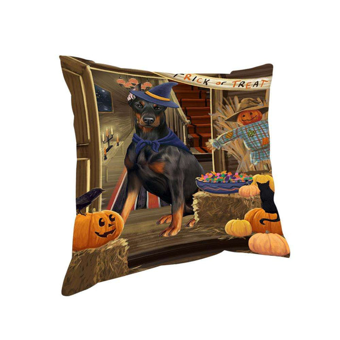 Enter at Own Risk Trick or Treat Halloween Doberman Pinscher Dog Pillow PIL68964