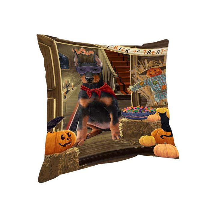 Enter at Own Risk Trick or Treat Halloween Doberman Pinscher Dog Pillow PIL68968