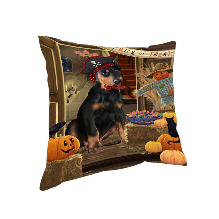 Enter at Own Risk Trick or Treat Halloween Doberman Pinscher Dog Pillow PIL68972