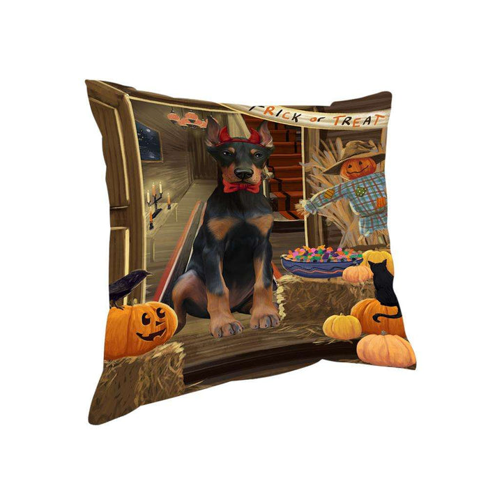 Enter at Own Risk Trick or Treat Halloween Doberman Pinscher Dog Pillow PIL68976
