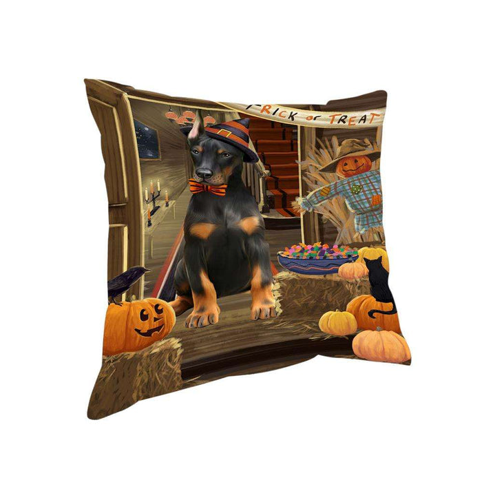 Enter at Own Risk Trick or Treat Halloween Doberman Pinscher Dog Pillow PIL68980