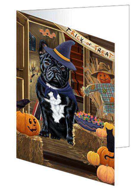 Enter at Own Risk Trick or Treat Halloween French Bulldog Handmade Artwork Assorted Pets Greeting Cards and Note Cards with Envelopes for All Occasions and Holiday Seasons GCD63386