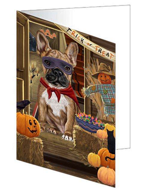 Enter at Own Risk Trick or Treat Halloween French Bulldog Handmade Artwork Assorted Pets Greeting Cards and Note Cards with Envelopes for All Occasions and Holiday Seasons GCD63389
