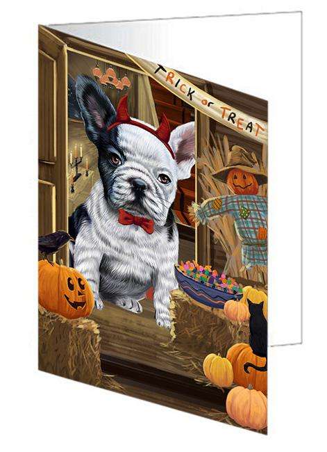 Enter at Own Risk Trick or Treat Halloween French Bulldog Handmade Artwork Assorted Pets Greeting Cards and Note Cards with Envelopes for All Occasions and Holiday Seasons GCD63395