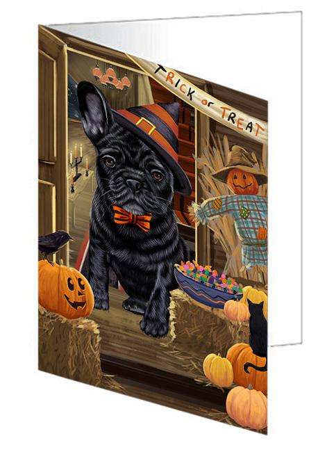 Enter at Own Risk Trick or Treat Halloween French Bulldog Handmade Artwork Assorted Pets Greeting Cards and Note Cards with Envelopes for All Occasions and Holiday Seasons GCD63398