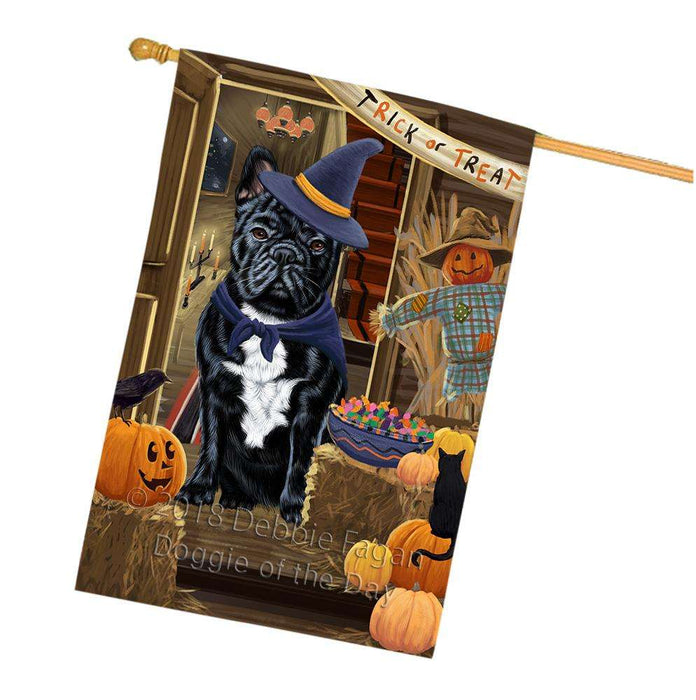 Enter at Own Risk Trick or Treat Halloween French Bulldog House Flag FLG53317