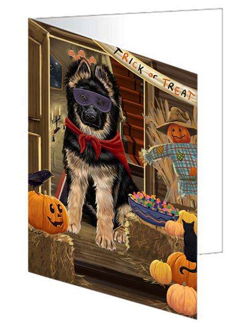 Enter at Own Risk Trick or Treat Halloween German Shepherd Dog Handmade Artwork Assorted Pets Greeting Cards and Note Cards with Envelopes for All Occasions and Holiday Seasons GCD63404
