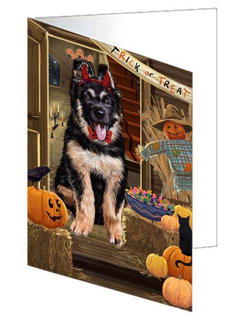Enter at Own Risk Trick or Treat Halloween German Shepherd Dog Handmade Artwork Assorted Pets Greeting Cards and Note Cards with Envelopes for All Occasions and Holiday Seasons GCD63410