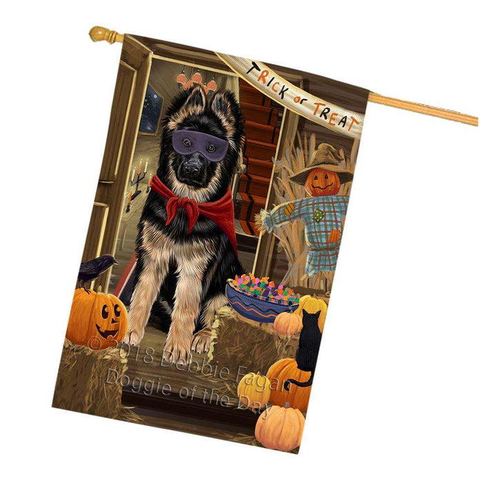 Enter at Own Risk Trick or Treat Halloween German Shepherd Dog House Flag FLG53323