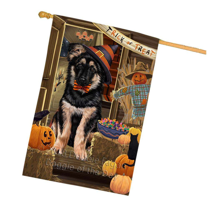 Enter at Own Risk Trick or Treat Halloween German Shepherd Dog House Flag FLG53326