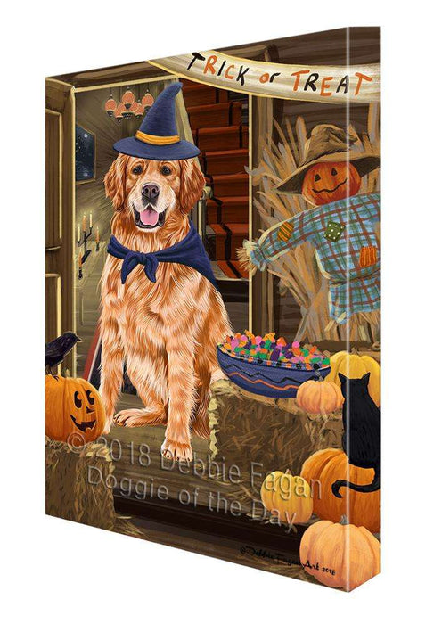 Enter at Own Risk Trick or Treat Halloween Golden Retriever Dog Canvas Print Wall Art Décor CVS96011