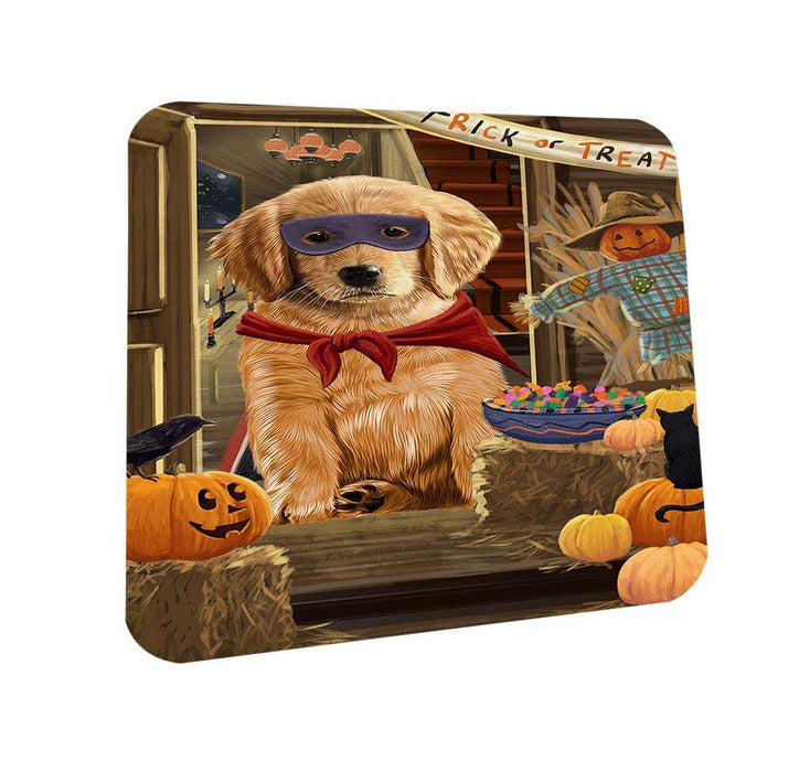 Enter at Own Risk Trick or Treat Halloween Golden Retriever Dog Coasters Set of 4 CST53089