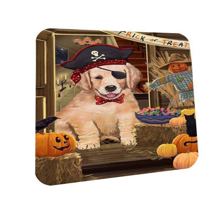 Enter at Own Risk Trick or Treat Halloween Golden Retriever Dog Coasters Set of 4 CST53090