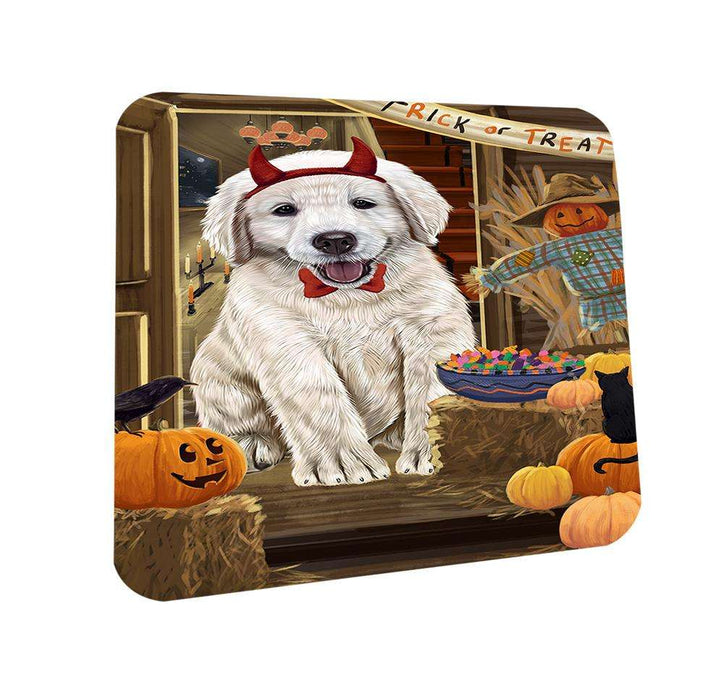 Enter at Own Risk Trick or Treat Halloween Golden Retriever Dog Coasters Set of 4 CST53091