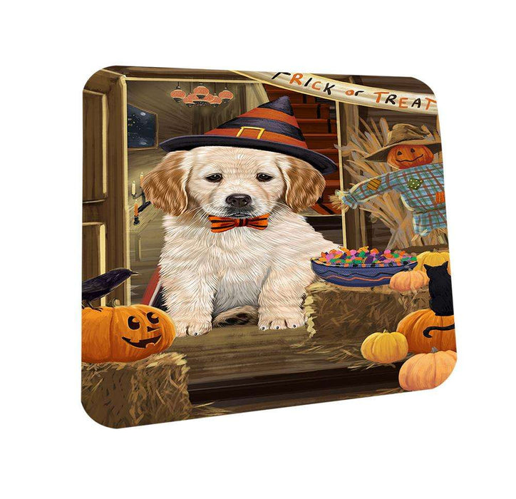 Enter at Own Risk Trick or Treat Halloween Golden Retriever Dog Coasters Set of 4 CST53092