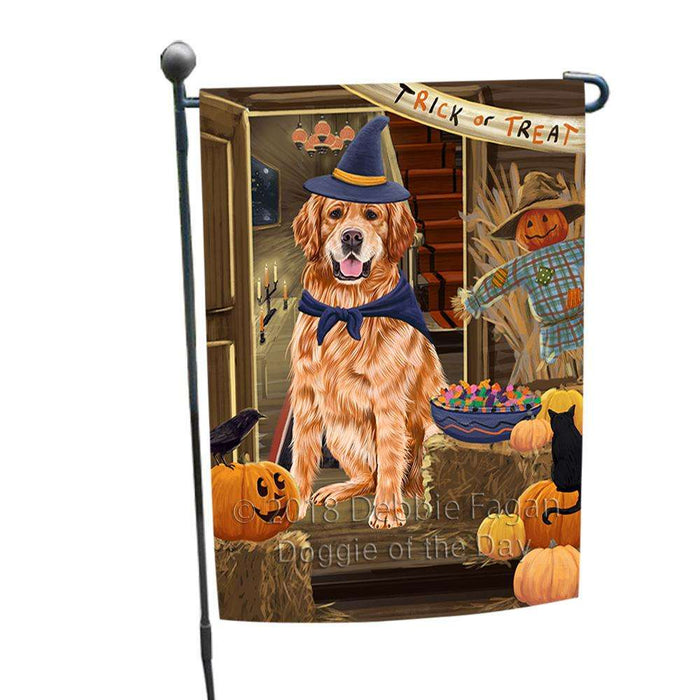 Enter at Own Risk Trick or Treat Halloween Golden Retriever Dog Garden Flag GFLG53191