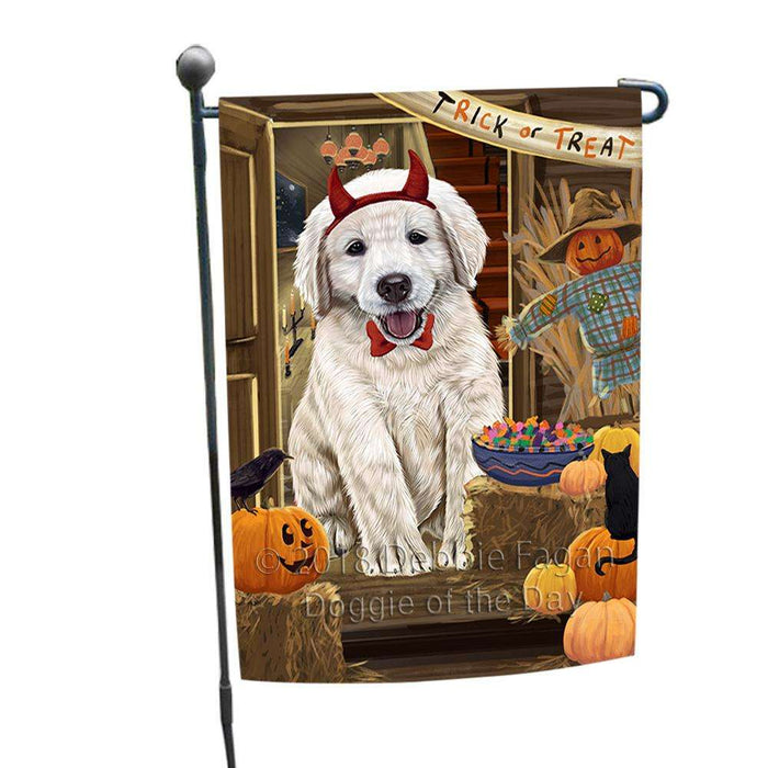 Enter at Own Risk Trick or Treat Halloween Golden Retriever Dog Garden Flag GFLG53194