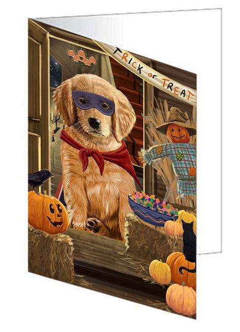 Enter at Own Risk Trick or Treat Halloween Golden Retriever Dog Handmade Artwork Assorted Pets Greeting Cards and Note Cards with Envelopes for All Occasions and Holiday Seasons GCD63419