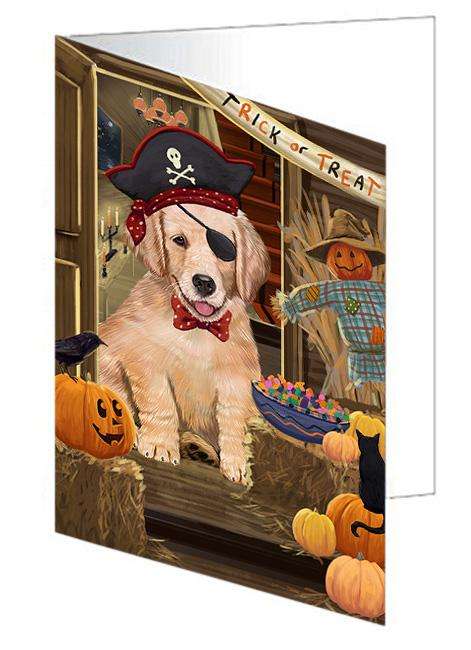 Enter at Own Risk Trick or Treat Halloween Golden Retriever Dog Handmade Artwork Assorted Pets Greeting Cards and Note Cards with Envelopes for All Occasions and Holiday Seasons GCD63422