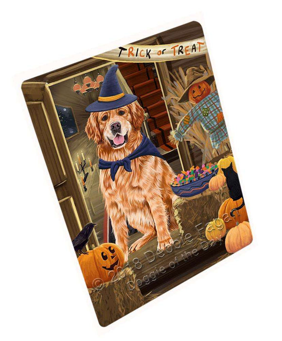 Enter At Own Risk Trick Or Treat Halloween Golden Retriever Dog Magnet Mini (3.5" x 2") MAG63831