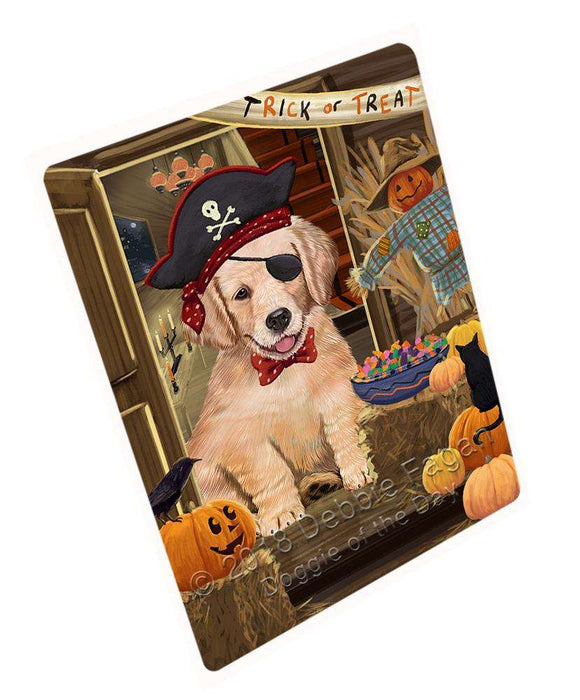 Enter At Own Risk Trick Or Treat Halloween Golden Retriever Dog Magnet Mini (3.5" x 2") MAG63837