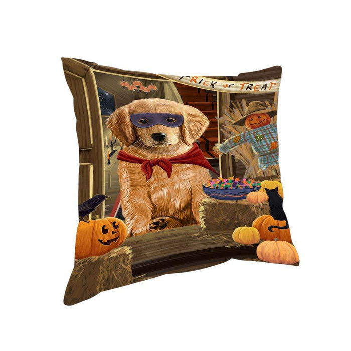 Enter at Own Risk Trick or Treat Halloween Golden Retriever Dog Pillow PIL69028