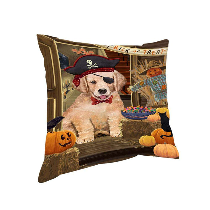 Enter at Own Risk Trick or Treat Halloween Golden Retriever Dog Pillow PIL69032