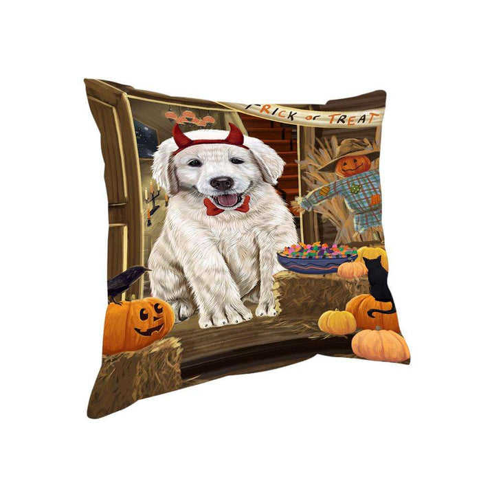 Enter at Own Risk Trick or Treat Halloween Golden Retriever Dog Pillow PIL69036